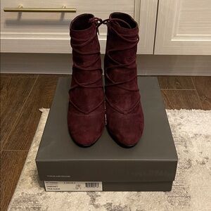 Vince Camuto Women's Burgundy Suede Lace-Up Ankle Boots